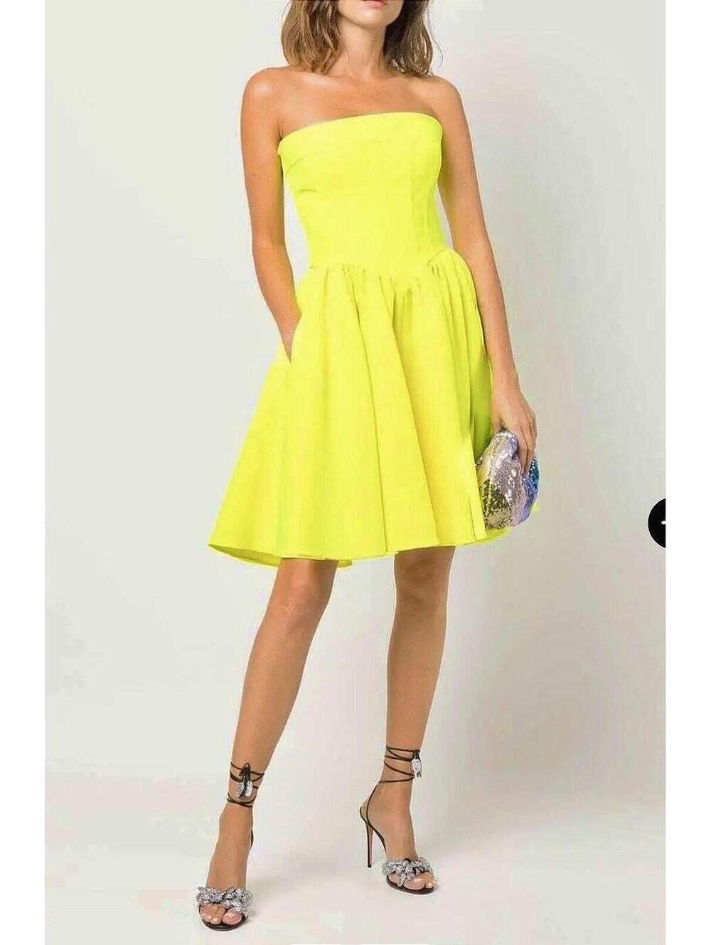 $1170 NWT Philosophy di Lorenzo Serafini Strapless Neon Yellow Dress US 6 IT 42 - Picture 3 of 9